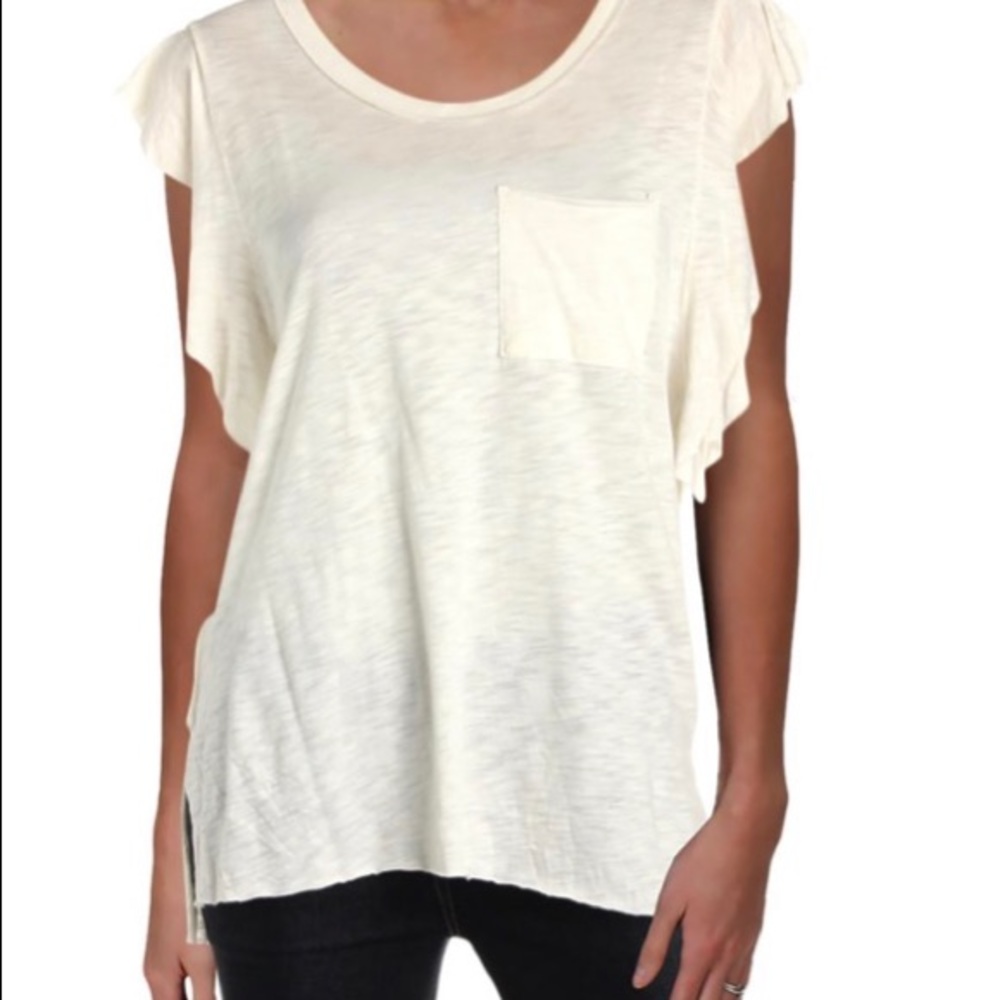 Free People Flutter Sleeve Raw Hem Ivory Tee S,M